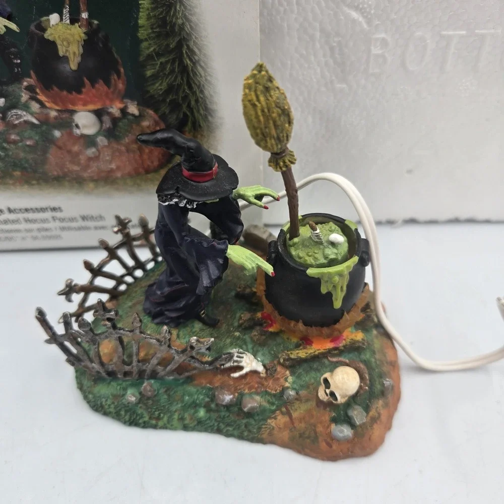 Vtg Dept 56 Halloween Village accessories Animated Hocus Pocus Witch W Orig. Box